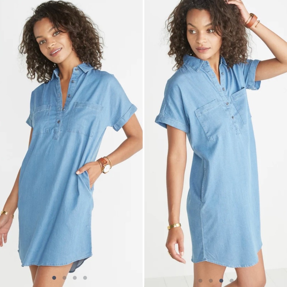 Marine Layer Daisy Chambray 1/4 Button Front Cuff… - image 1